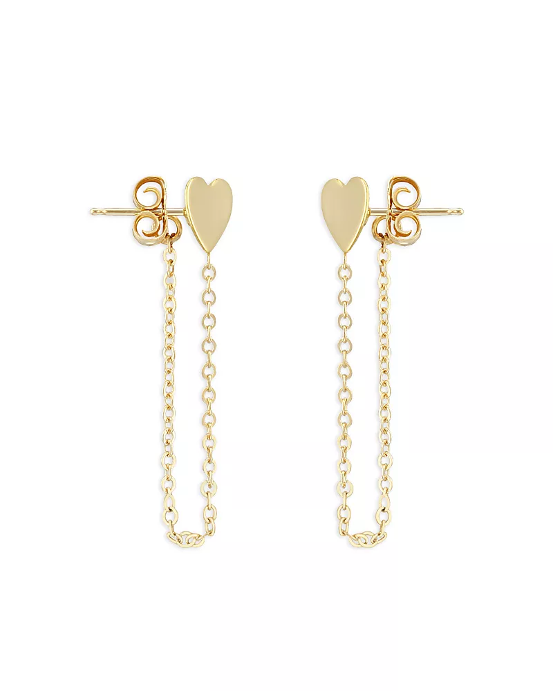 Moon & Meadow 14K Yellow Gold Heart Chain Drop Earrings