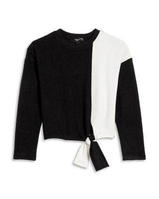 AQUA Girls' Colorblock Tie Front Long Sleeve Top - Big Kid | Bloomingdale's