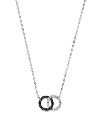 White &amp; Black Diamond Double O Pendant Necklace in 14K White Gold, 0.25 tcw - 150th Anniversary Exclusive