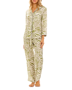 Shop The Lazy Poet Emma Olive Zebra Linen Pajama Set In Green