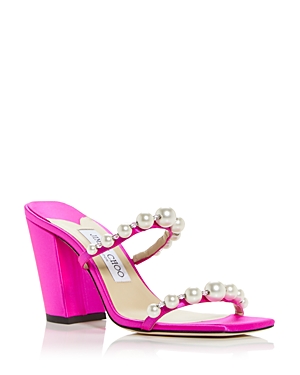 Jimmy Choo Amara Satin 85mm Sandals In Fuschia/white