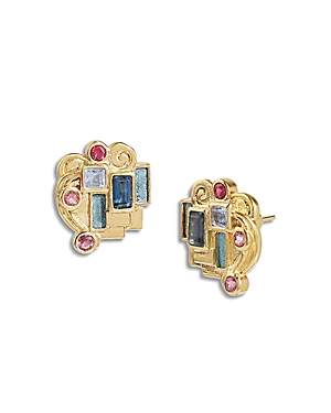Gurhan 22k Yellow Gold Embrace Multi Gemstone Klimt Stud Earrings In Multi/gold