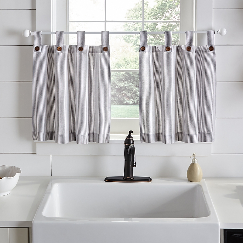 Elrene Home Fashions Tucker Ticking Stripe Window Tier Pair, 24 X 30 In Gray