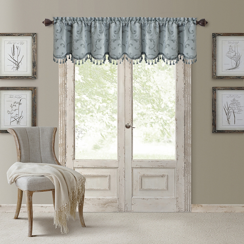 Elrene Home Fashions Mia Beaded Scallop Valance, 19 X 52 In Blue