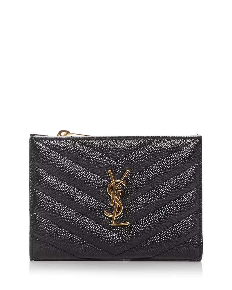 Saint Laurent Cassandre Matelasse Fragments Zipped Bi-Fold Wallet