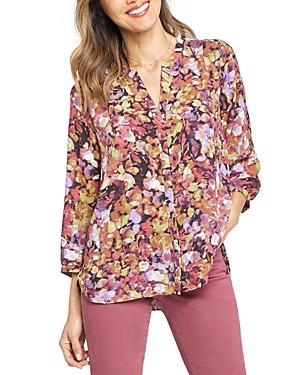 Nydj Three Quarter Sleeve Printed Pintucked Back Blouse In Harpeth Hills