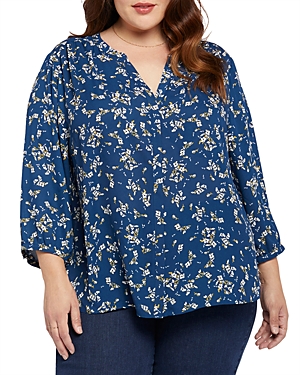 Nydj Three Quarter Sleeve Printed Pintucked Back Blouse In Shannon Garden