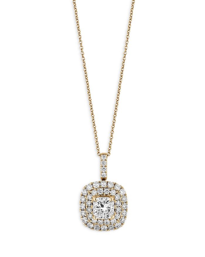 Bloomingdale's - Certified Diamond Double Halo Pendant Necklace in 18K Yellow Gold, 1.0 ct. t.w. - 100% Exclusive
