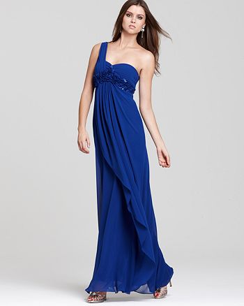 LM by Mignon One-Shoulder Rosette Gown | Bloomingdale's