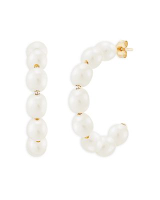 Bloomingdale's Fine Collection Cultured Freshwater Rice Pearl Medium Hoop Earrings in 14K Yellow Gold - Exclusive
