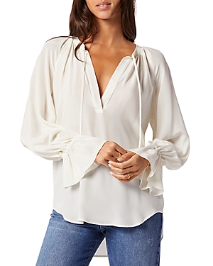 Joie Cecarina Ruched Bell-sleeve Tassel Top In Porcelain
