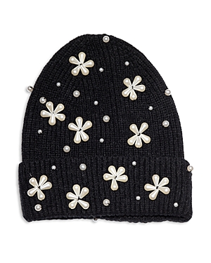Lele Sadoughi Imitation Pearl Snowflake Beanie In Black