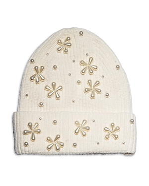 Lele Sadoughi Pearly Snowflake Rib Knit Beanie In Ivory