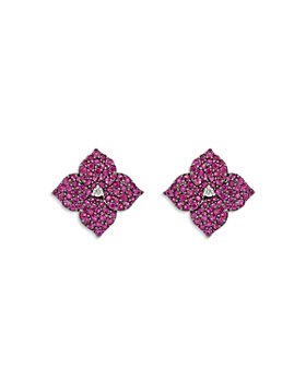 PIRANESI - 18K Rose Gold Deep Pink Sapphire & Diamond Large Flower Earrings 