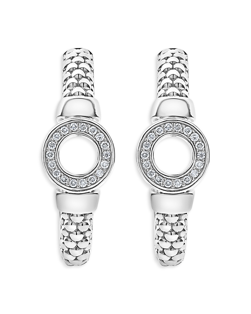 Lagos Sterling Silver Caviar Spark Diamond Circle Half Hoop Earrings