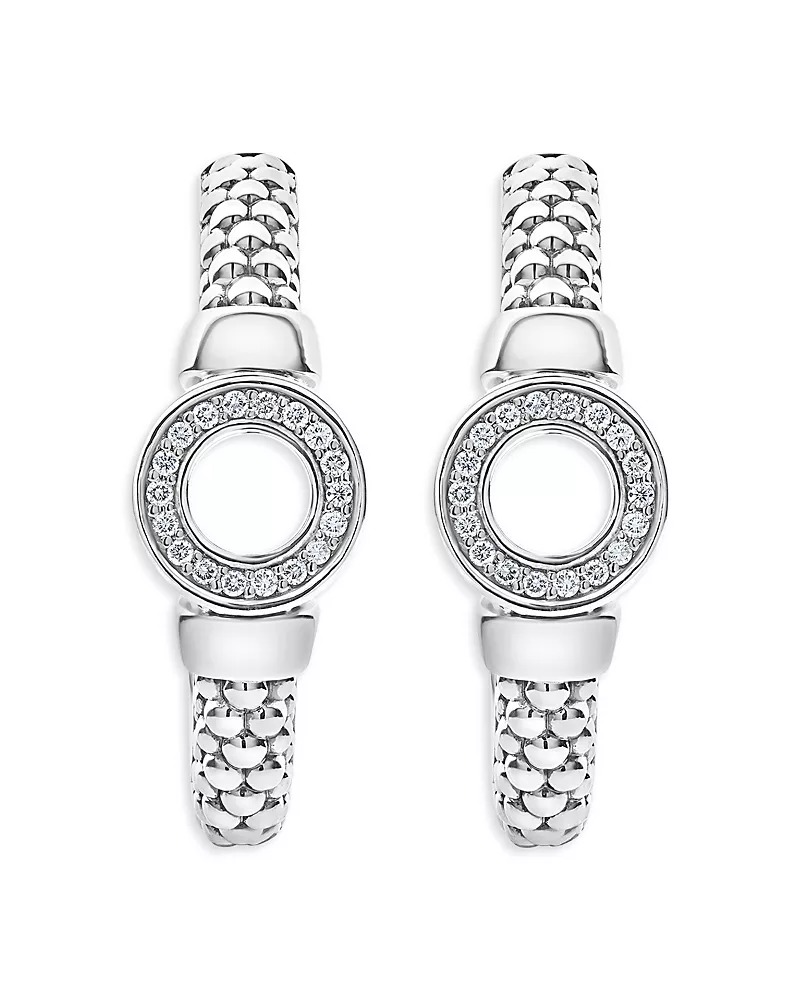 Lagos Sterling Silver Caviar Spark Diamond Circle Half Hoop Earrings