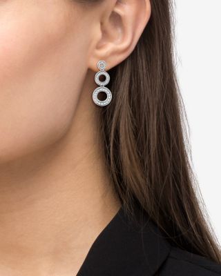 Sterling Silver Caviar Spark Diamond Triple Circle Drop Earrings