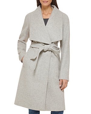 Cole Haan Slick Wrap Coat In Light Grey