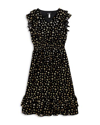 AQUA - Girls' Metallic Star Flutter Midi Dress - Big Kid