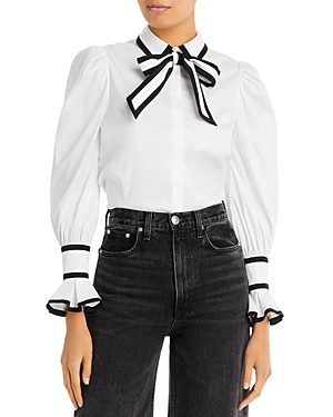 Alice and Olivia Sharen Puff Sleeve Bow Tie Blouse