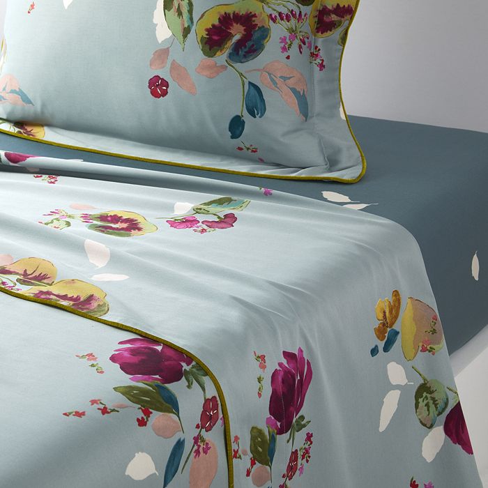 Drap Plat Yves Delorme – Super King Size 270x295 Cm – Blanc/vert Floral