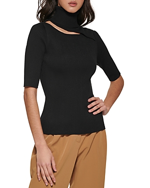 DKNY RIBBED CUT OUT TURTLENECK TOP