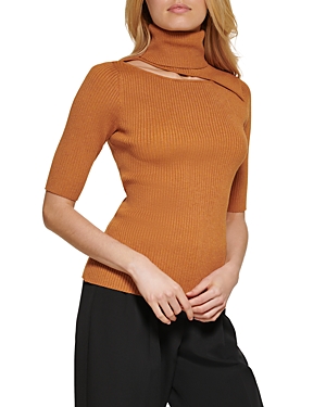DKNY RIBBED CUT OUT TURTLENECK TOP