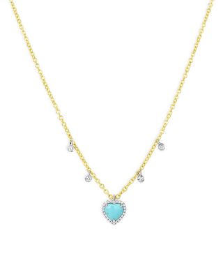 Meira T 14K Yellow Gold Petite Turquoise Heart Necklace, 18