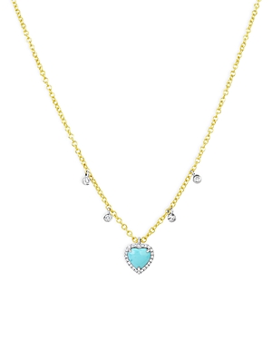 Meira T 14k Yellow Gold Petite Turquoise Heart Necklace, 18 In Blue/gold