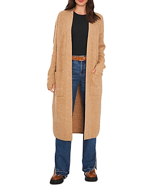Vince Camuto Longer Length Ribbed Cardigan In Latte Heather