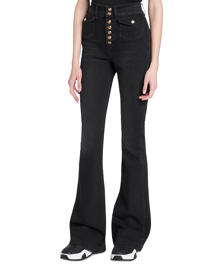 Versace Jeans Couture High Rise Flare Jeans in Black Black | Bloomingdale's