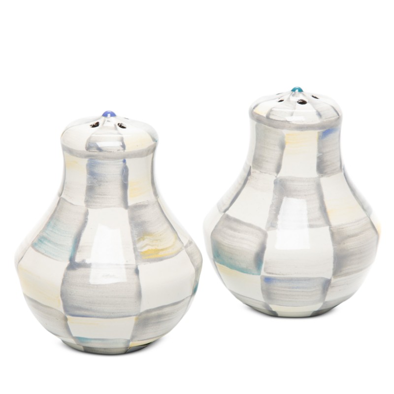 Mackenzie-childs Sterling Check Enamel Salt and Pepper Shakers