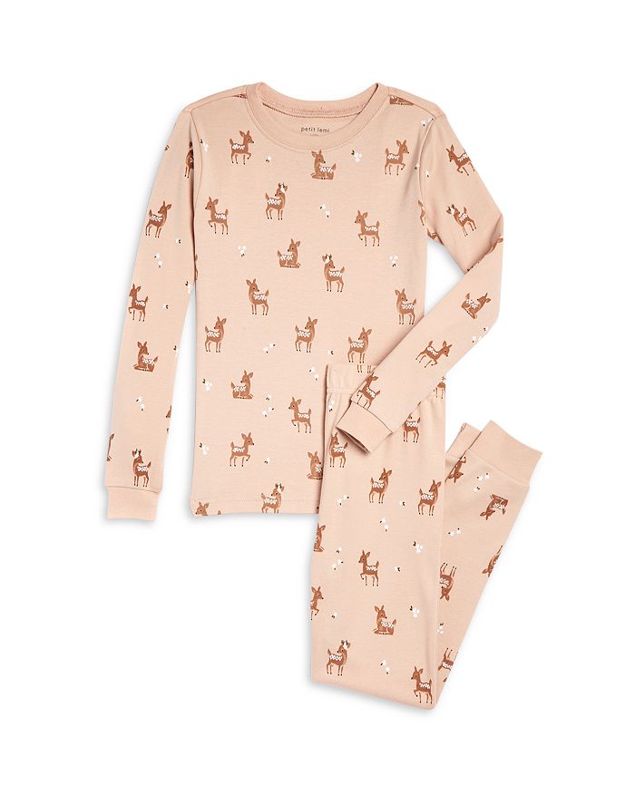 petit lem Girls' Deer Print Pajama Set - Little Kid | Bloomingdale's