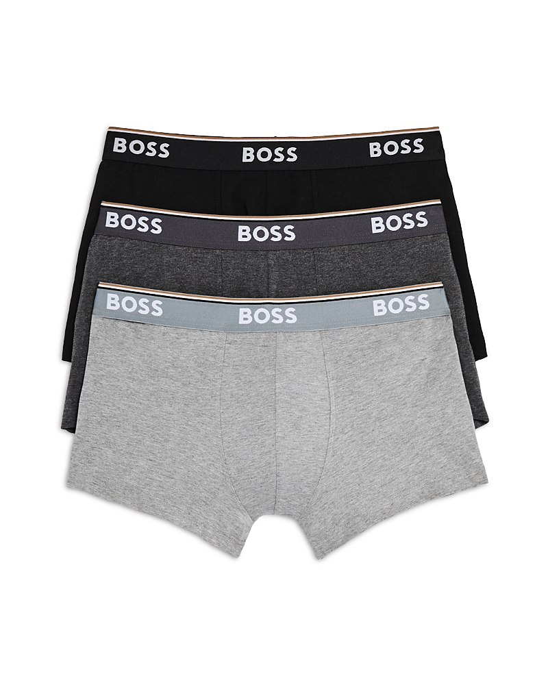Hugo Boss Boss Bodywear 3-pack Power Logo Waistband Long Length Trunks In Open Gray