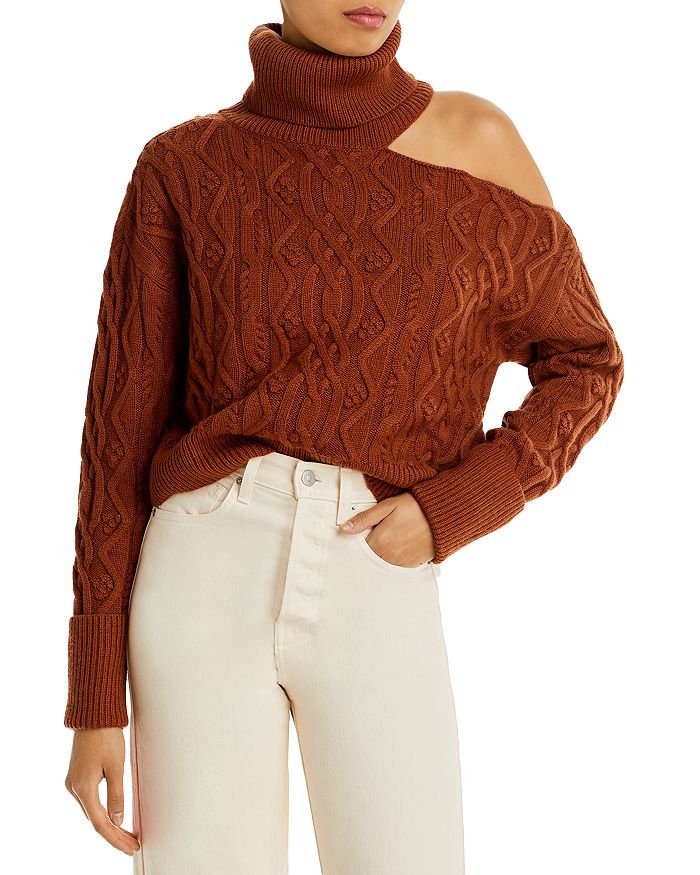 PAIGE Cable Knit Cold Shoulder Sweater Bloomingdale's