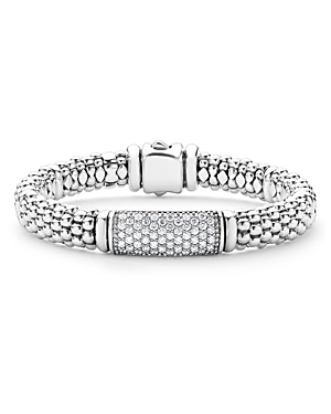 Shop Lagos Sterling Silver Signature Caviar Pave Diamond Beaded Bracelet