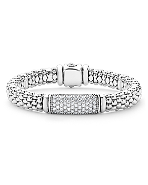 Lagos Pavé Diamond And Sterling Silver Caviar Bead 9mm Rope Bracelet In Silver