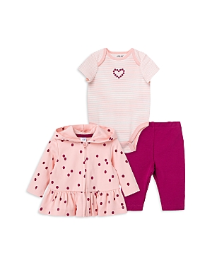 Little Me Girls' Dot Print Hoodie, Striped Bodysuit & Solid Pants Set - Baby