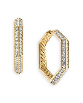 David Yurman - 18K Yellow Gold Carlyle Pavé Diamond Hex Hoop Earrings