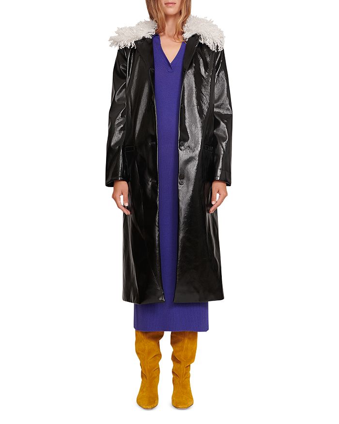 3550169 Red Faux Fur Collar Coat