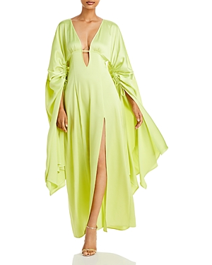 Cult Gaia Winona Long Sleeve Satin Crepe Gown In Mantis