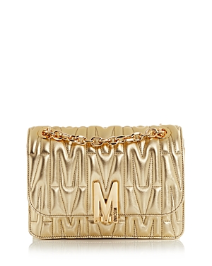 Moschino Quilted Monogram Leather Shoulder Bag In Gold