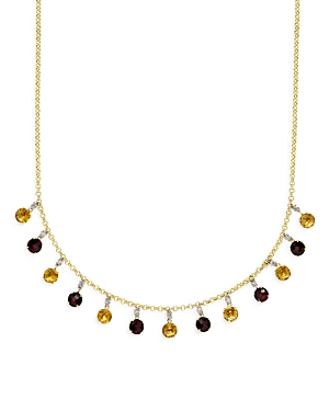 Bloomingdale's Citrine, Garnet & Diamond Droplet Statement Necklace In 14k Yellow Gold, 18 - 100% Exclusive In Yellow/gold