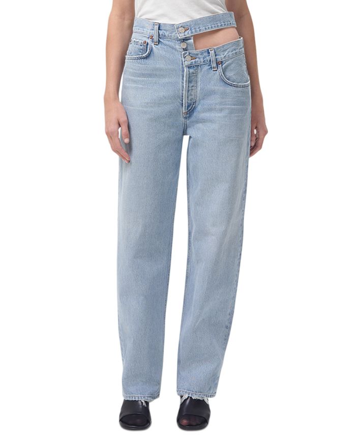 Broken Waistband High Rise Relaxed Straight Leg Jeans in Sideline Bloomingdales Women Clothing Jeans High Waisted Jeans 