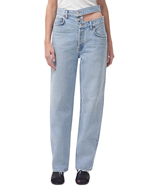 Agolde Broken Waistband High Rise Relaxed Straight Leg Jeans In Sideline