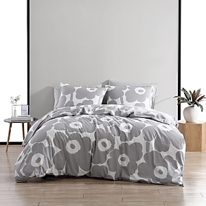 Marimekko Unikko Cotton Reversible 3 Piece Comforter Set, Full/queen In Gray