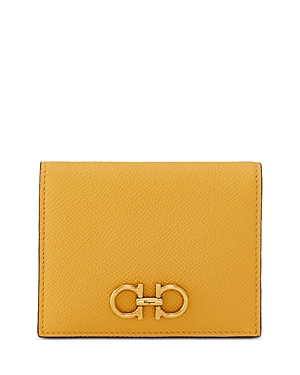 Ferragamo Leather Folding Wallet In Golden Yellow/gold