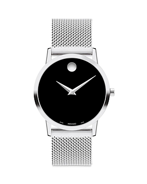 Movado Museum Classic Stainless Steel Watch In Black/silver