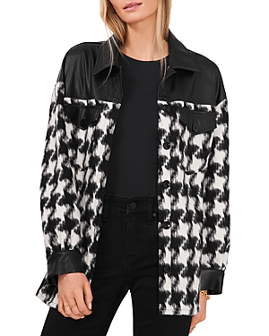 Vince Camuto Houndstooth & Faux Leather Shirt Jacket