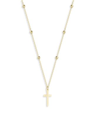 Moon & Meadow - Beaded Chain Cross Necklace in 14K Yellow Gold, 16"